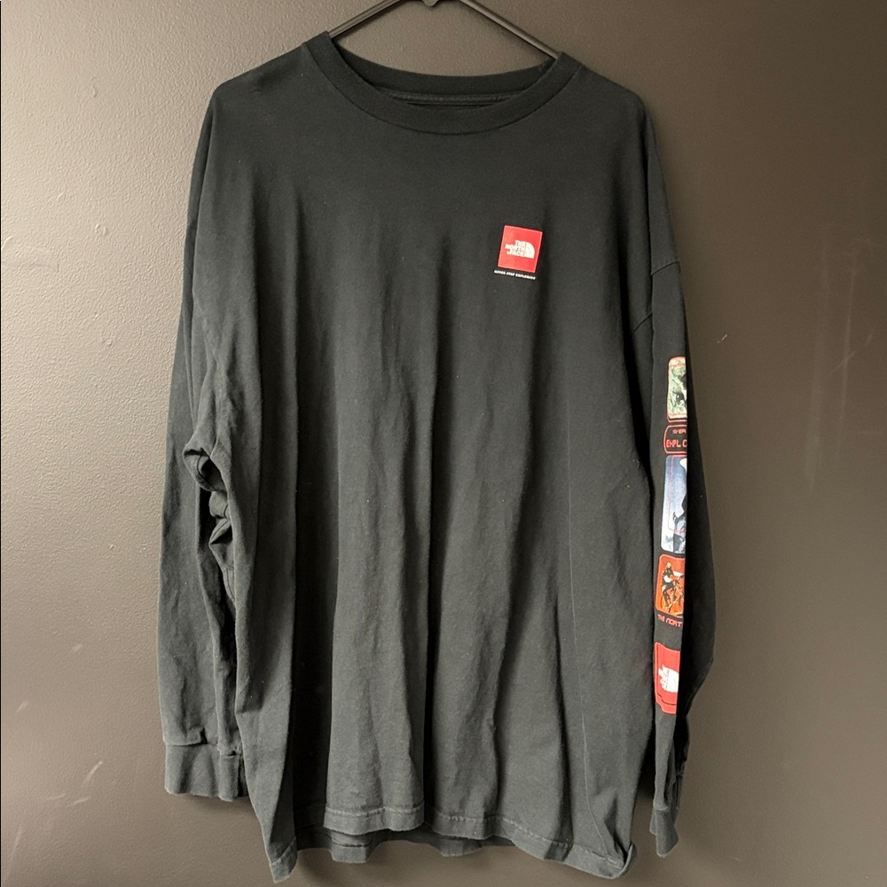The North Face Black Long Sleeve Tee with Red Accents XXL